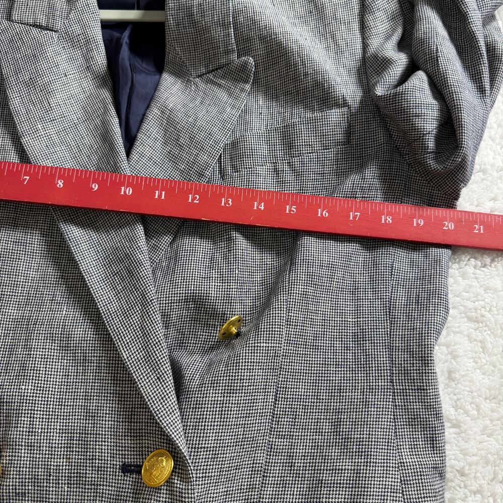 Brooks Brothers Linen Blazer size 12 Navy White Houndstooth Gold Buttons Jacket - Picture 4 of 9